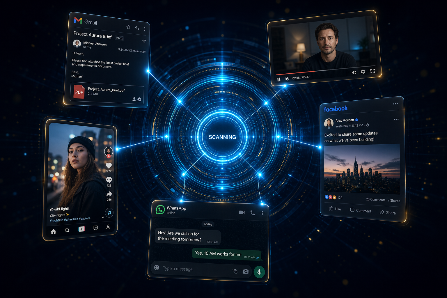 AI verification engine scanning email, video, voice and social content